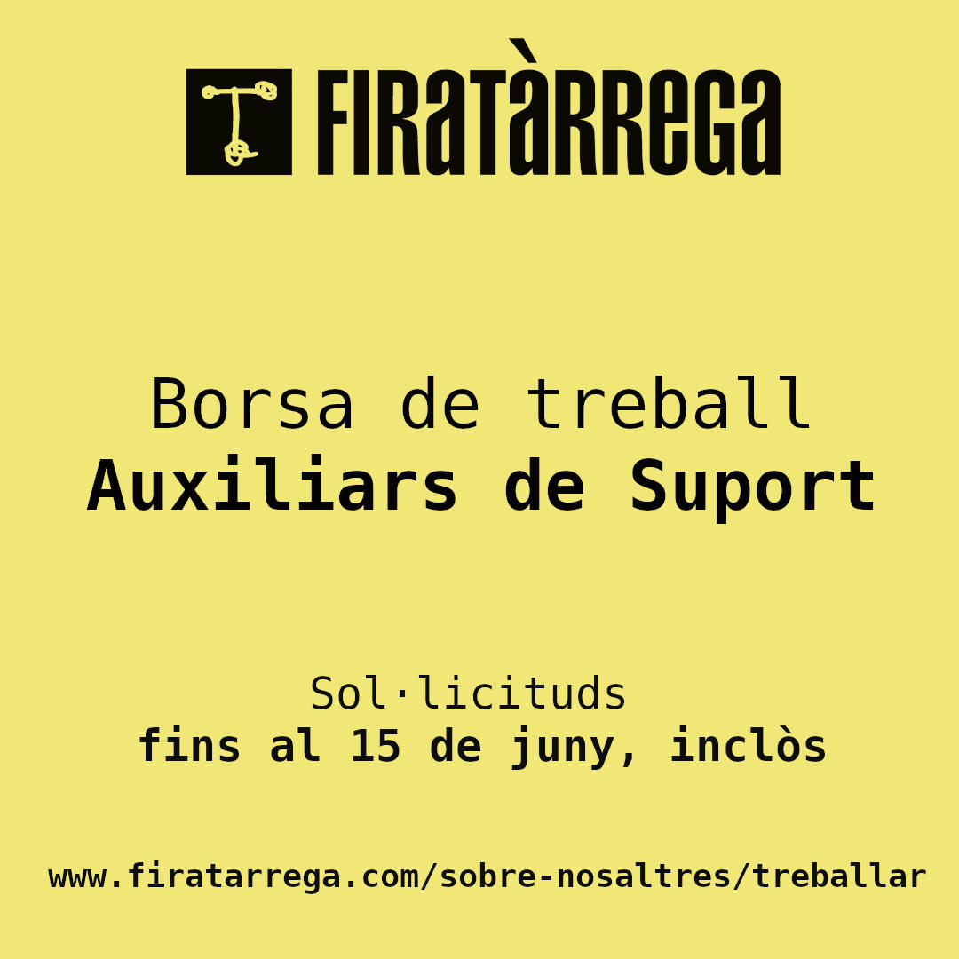 Tens més de 16 anys i vols fer feines de suport a FiraTàrrega 2025? Apunta't a la Borsa d'Auxiliars de Suport. S'accepten sol·licituds fins al 15 de juny

firatarrega.com/sobre-nosaltre…