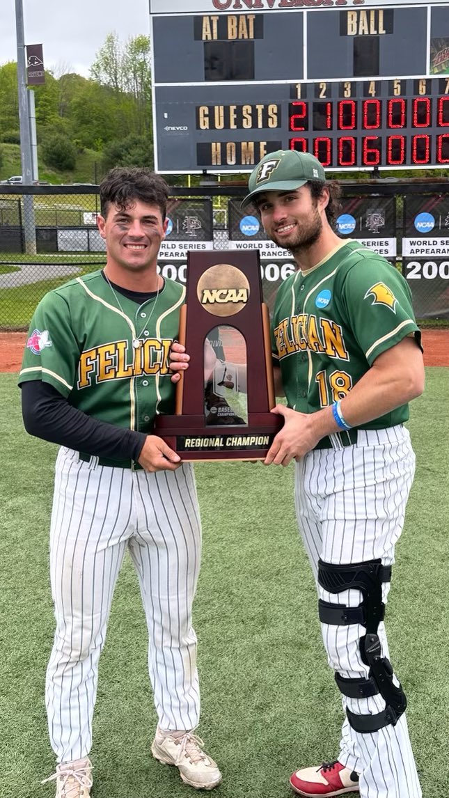 Just got a great photo of my guys Christian Bauman and Rocko Brzezniak . Heading to The NCAA D2 World Series with Felician College . Love you guys . Brookdale Family Forever !!  Let’s go Felician and Coach Lagan