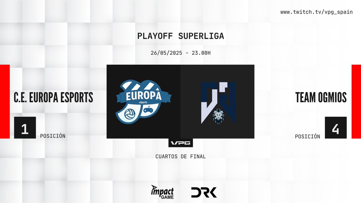 Virtual Pro Gaming EspaΓ±a (@vpg_spain) on Twitter photo πππππππππ πππ
π PLAYOFF SUPERLIGA
ποΈ CUARTOS DE FINAL
β° 23:00
πΊ <a href="/EuropaEsports/">CE Europa eSports</a> π <a href="/TeamOgmios/">Team Ogmios</a>
ποΈ <a href="/Mati_Bernstein/">Mati Bernstein π</a> <a href="/RoberEsp/">Roberto AdriΓ‘n</a> <a href="/LeonidasMadiba/">LeoMadiba</a>
βοΈ Β‘Llegan los playoffs a VPG!
#TuEresVPG #Apoyaeldirecto <a href="/ImpactGame_es/">Impact Game</a> <a href="/DRKsportsES/">DRK Sports</a> πππππππππ πππ
π PLAYOFF SUPERLIGA
ποΈ CUARTOS DE FINAL
β° 23:00
πΊ <a href="/EuropaEsports/">CE Europa eSports</a> π <a href="/TeamOgmios/">Team Ogmios</a>
ποΈ <a href="/Mati_Bernstein/">Mati Bernstein π</a> <a href="/RoberEsp/">Roberto AdriΓ‘n</a> <a href="/LeonidasMadiba/">LeoMadiba</a>
βοΈ Β‘Llegan los playoffs a VPG!
#TuEresVPG #Apoyaeldirecto <a href="/ImpactGame_es/">Impact Game</a> <a href="/DRKsportsES/">DRK Sports</a>