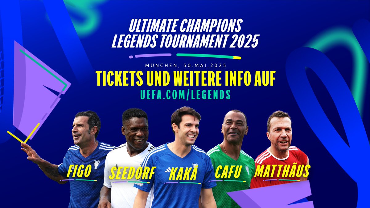 🎟️Freitag ist es so weit: Jetzt Tickets für das Legenden-Turnier "Ultimate Champions" in #München sichern 👉 de.uefa.com/legends

#UCL | #UCLfinal | #UCLfestival