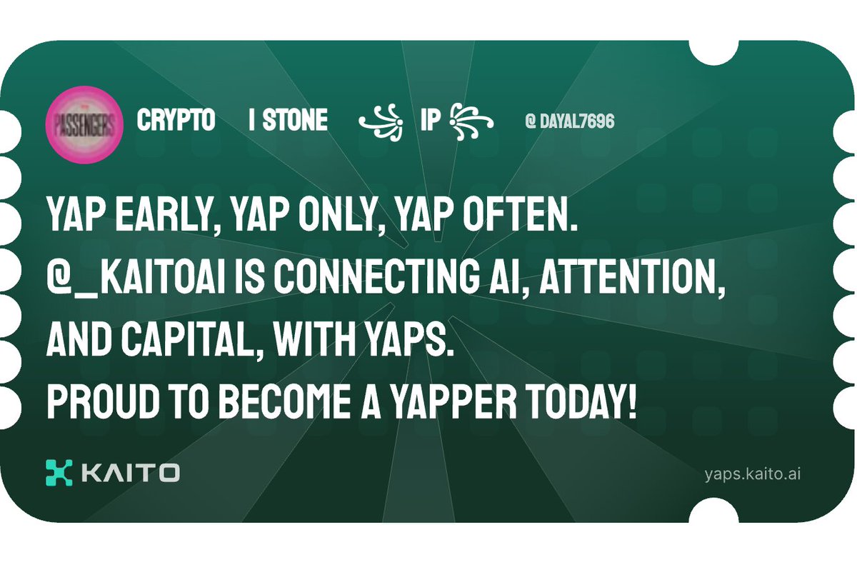 dayal7696's tweet photo. Yap early, yap only, yap often.

@KaitoAI is connecting AI, attention and capital with Yaps.

Just claimed my social card and I'm accumulating Yap points in real-time.

Claim yours 👉 https://t.co/GyAOrkvNAv https://t.co/P3mkm44MVF