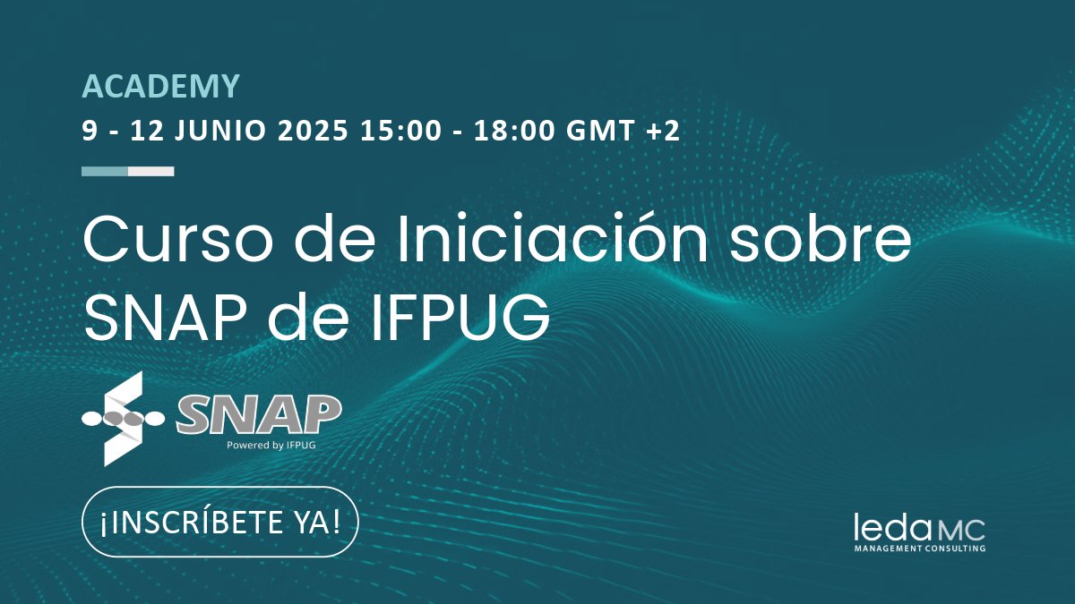 💡¿Quieres estimar mejor los requisitos no funcionales en tus proyectos de software? Aprende SNAP de IFPUG, ahora estándar ISO

📅 9–12 junio
💻 Online en directo
🎓 Impartido por Certificados IFPUG
📚 Teoría + práctica
👉 tinyurl.com/3erp4nh6

#SNAP #IFPUG #LedaMCAcademy