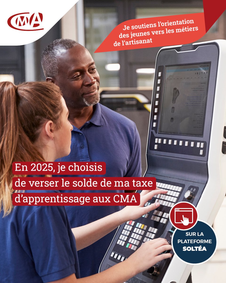 💡Et si vous souteniez l’avenir de l’#artisanat ? Attribuez votre #TaxeApprentissage à la CMA Auvergne-Rhône-Alpes via SOLTéA &amp; contribuez à faire grandir 13 000 jeunes apprentis !
📅À partir du 26/05
Plus d'infos : swll.to/VIYXI2M
#formation #apprentissage #LaCMAVousAide