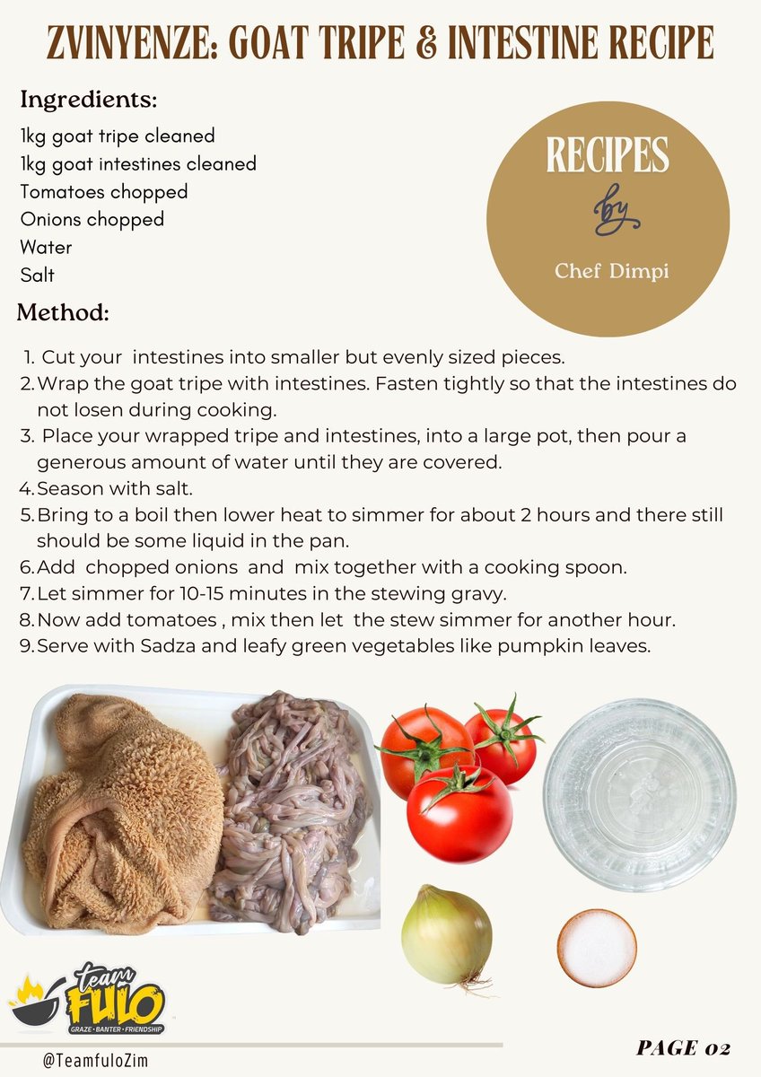 #JournalistsCookOffZW is coming!
Entries open via <a href="/TeamFuloZim/">TeamFuloZim/Global</a> on June 10.

The challenge: Cook up zvinyenze (goat tripe tied with intestines), greens, and of course the staple dassa. Start talking to your local butcher now to secure your cuts before the rush.

I’d really love