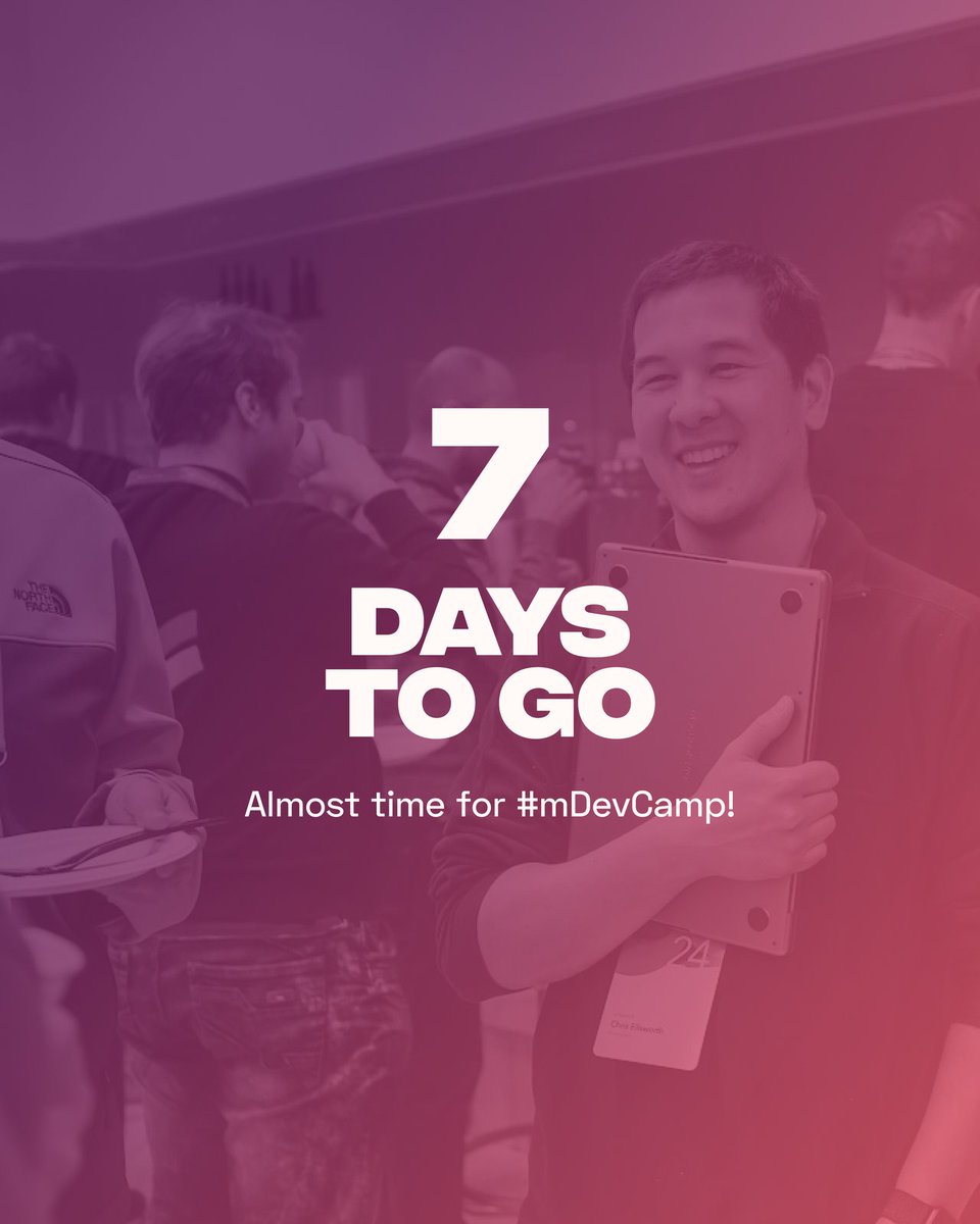 🚀 7 days left! Almost time for #mDevCamp!

Get ready for our incredible lineup! Daria Orlova  kicks off at Cross the rave with Flutter indie dev insights, Daniel Steinberg brings Swift Testing mastery to Futured rave, and Leopold Podmolík (Sky Czech Republic) reveals Android
