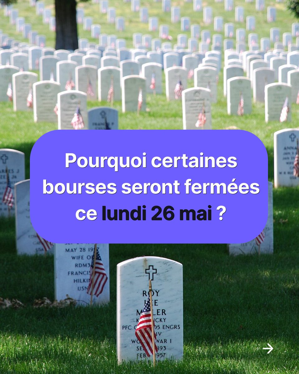 Skade_io's tweet photo. Le 26 mai 2025, les principales bourses américaines seront fermées en raison du Memorial Day, un jour férié national aux États-Unis.

👉 Swip pour plus détails !

#bourse #Investissement https://t.co/GC2d2aavCt
