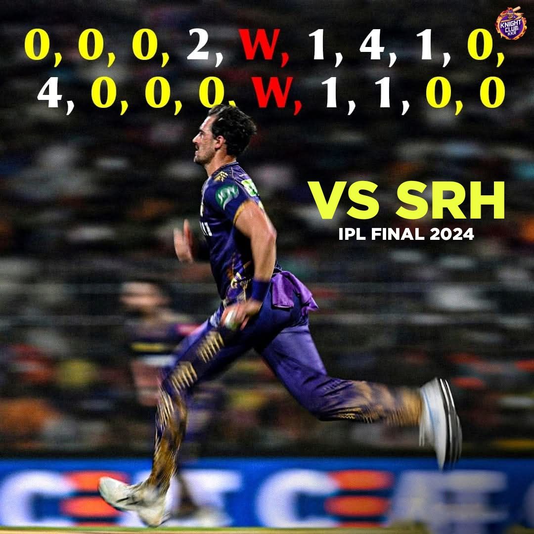 KnightClub_KKR's tweet photo. #OnThisDay Mitchell Starc's spell against Hyderabad in last year's IPL final 💜🔥

#AmiKKR #KKR #IPL https://t.co/LBvbjUmgi4