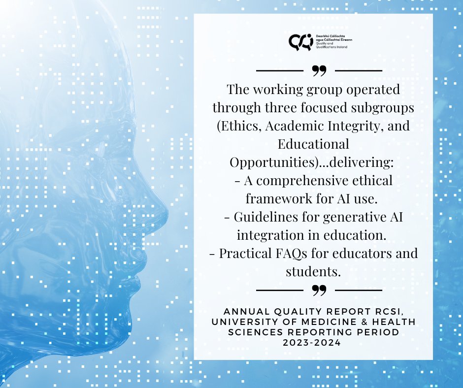 Looking for examples of good practice from across higher education or innovative approaches to enhance the learning experience for students?

Read this case study on #AI in education as part of the <a href="/RCSI_Irl/">RCSI</a>’s recently published Annual Quality Report: pulse.ly/qotsot76ua