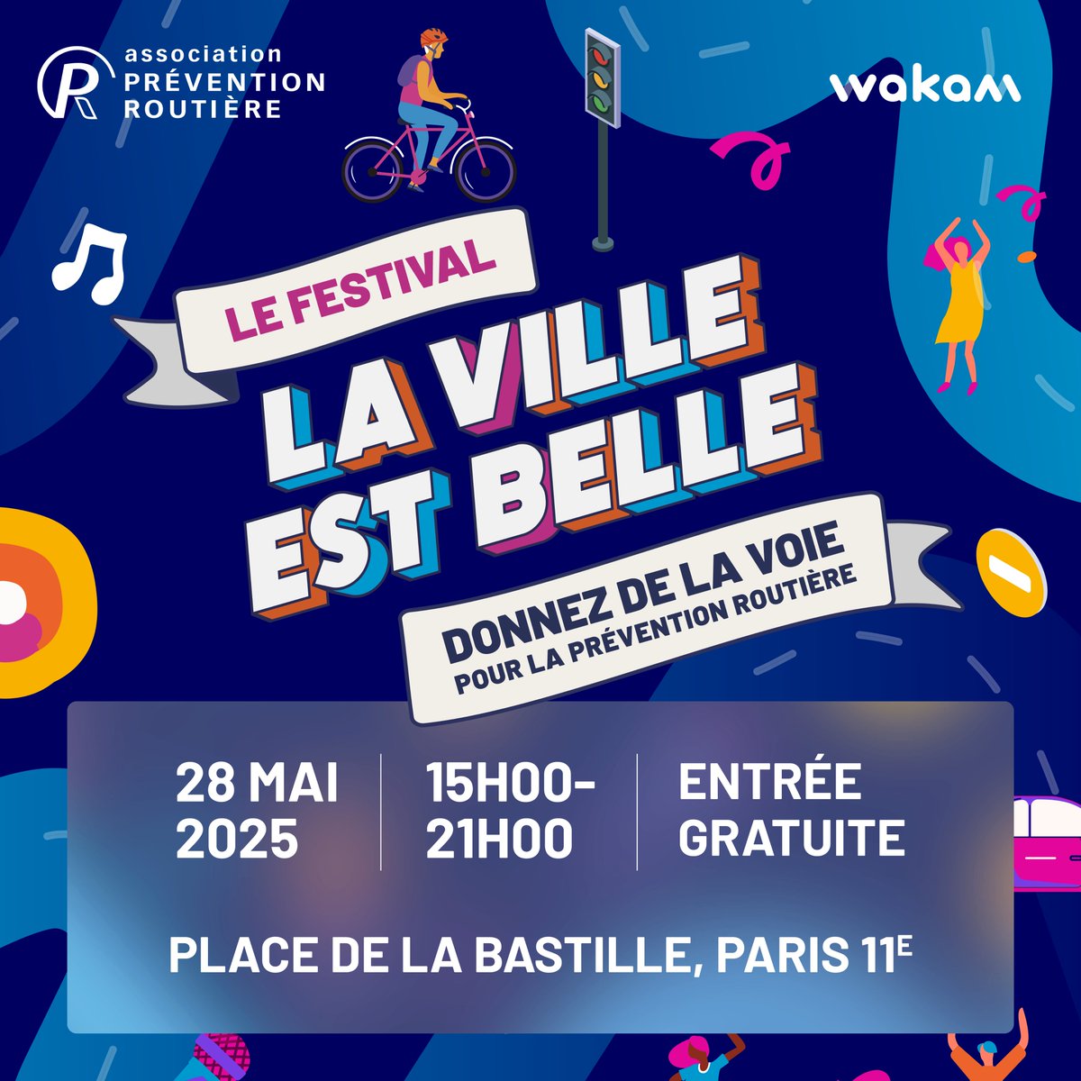 [Festival]
L'association Prévention Routière vous donne RDV le 28 mai pour son #festival La Ville est Belle !
📍Place de la Bastille, Paris
🎶 Agar Agar | 1re partie : Clark's Bowling Club
💡 Activités en famille, karaoké, blind test...

Plus d'infos 👉 bit.ly/4dxzqZv