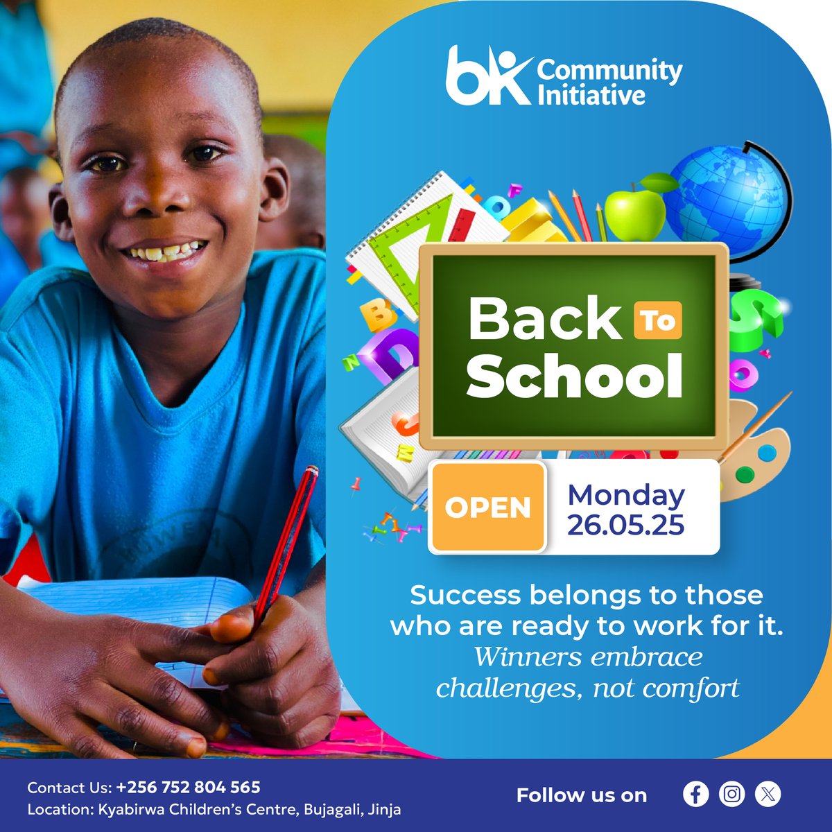 BKCommunityUG's tweet photo. 📚 We're back!

Today marks the start of a new term at BK Community Initiative pre-schools

Our little learners return ready to grow, explore &amp; shine. 

Because winners embrace challenges—not comfort. 💪💙

#BackToSchool #BKCommunity @softpoweredu https://t.co/keJCSYr6VQ