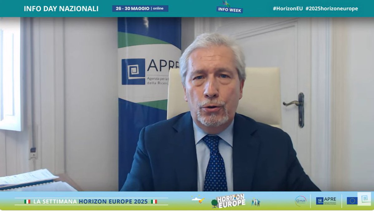 apre_it's tweet photo. 🆒 #2025horizoneurope - DAY1 🔔
Marco Falzetti, Direttore #APRE

"Questa sarà una settimana importante, ricca di appuntamenti, che speriamo favorisca tutti gli attori della #R&amp;I italiana coinvolti nella partecipazione a #HorizonEU"

Segui la diretta 👉 https://t.co/56Vzi4G4Uu https://t.co/U53ZD4GBhc