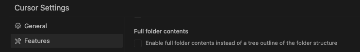 In Cursor, if you enable "Full folder contents" under Settings - Features, you can use @​folders to add your entire folder into the context. Such a time saver if you have multiple files to include.