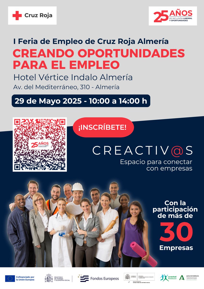🎯 ¡Llega la I Feria Provincial de Empleo “Creando Oportunidades para el Empleo” en Almería!
📎 Se requiere inscripción previa a través del código QR que aparecen en los carteles o el siguiente link
lnkd.in/djSAWjvT