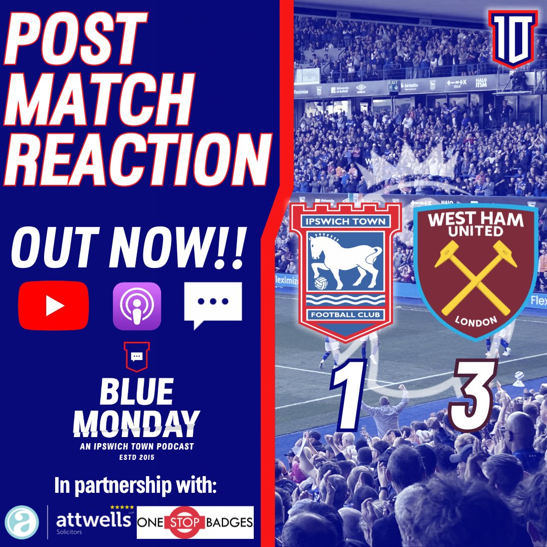 🚩 #ITFC 1-3 #WHUFC POST MATCH | OUT NOW

🗣️ We see out a disappointing 2024/25 Premier League campaign for Ipswich Town, which ends in familiar circumstances this time at home to West Ham.

🎧 podcasts.apple.com/gb/podcast/blu…
📺 youtube.com/live/QhB3teWnQ…