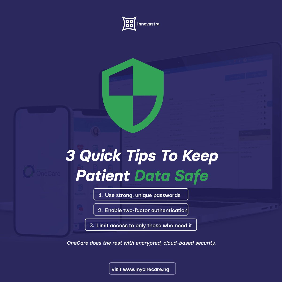 innovastra's tweet photo. Want a full data protection checklist? DM us “SECURE” to get it free! 

#ehr #onecare #healthcare #telehealth #doctors #medicalbilling #practicemanagement #patientengagement #electronichealthrecord #innovastra https://t.co/lqHTu9idw0