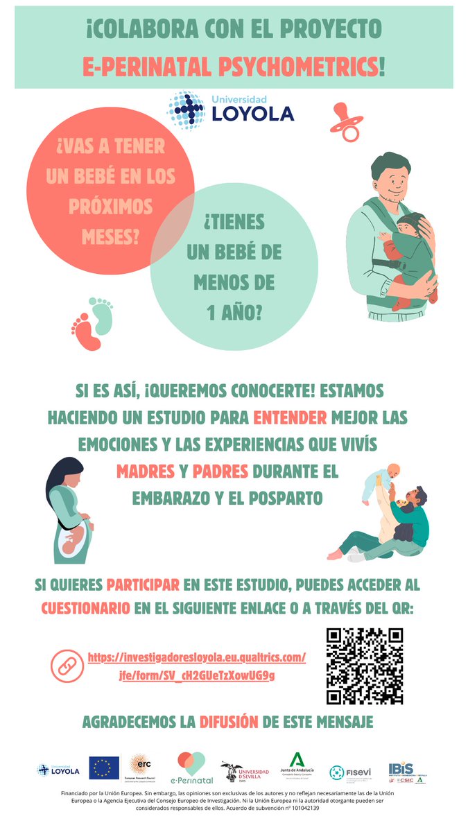 Estamos buscando participantes que deseen contribuir a una investigación para ayudar a mejorar la atención y el bienestar de las personas durante el embarazo y el posparto en madres y padres. ¡Haz clic en el siguiente enlace¡ 🔗🔗⤵️ : investigadoresloyola.eu.qualtrics.com/jfe/form/SV_cH…