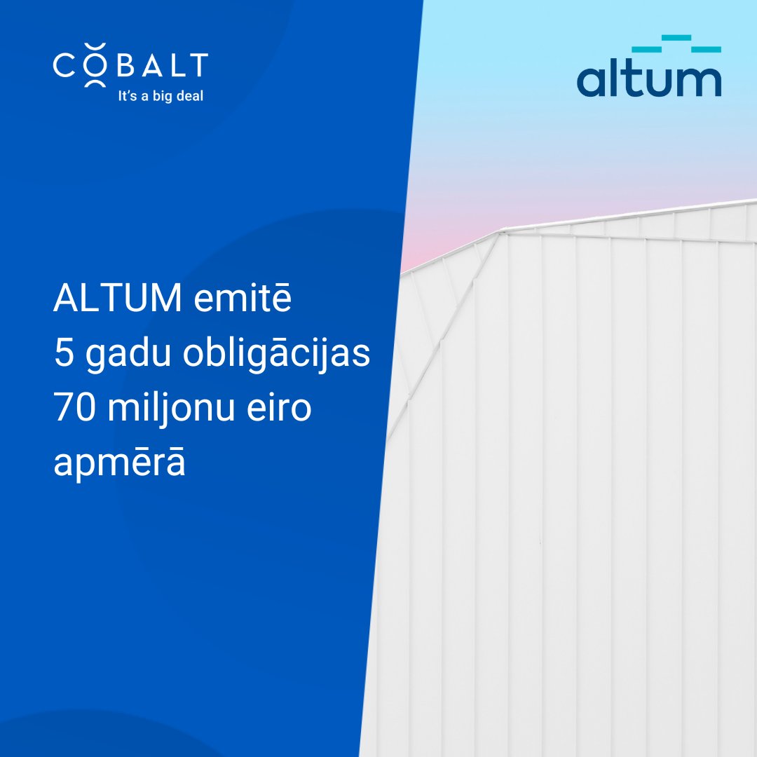 Sveicam <a href="/AltumLV/">ALTUM</a> ar 5 gadu obligāciju izvietošanu par kopējo summu 70 miljoni eiro! Šī ir pirmā emisija ALTUM ceturtajā obligāciju programmā, kuras kopējais apjoms ir EUR 120 miljoni eiro.
Juridisko palīdzību nodrošināja  <a href="/COBALT_LV/">COBALT Latvia</a>. 
🔗 cobalt.legal/lv/news-cases/…