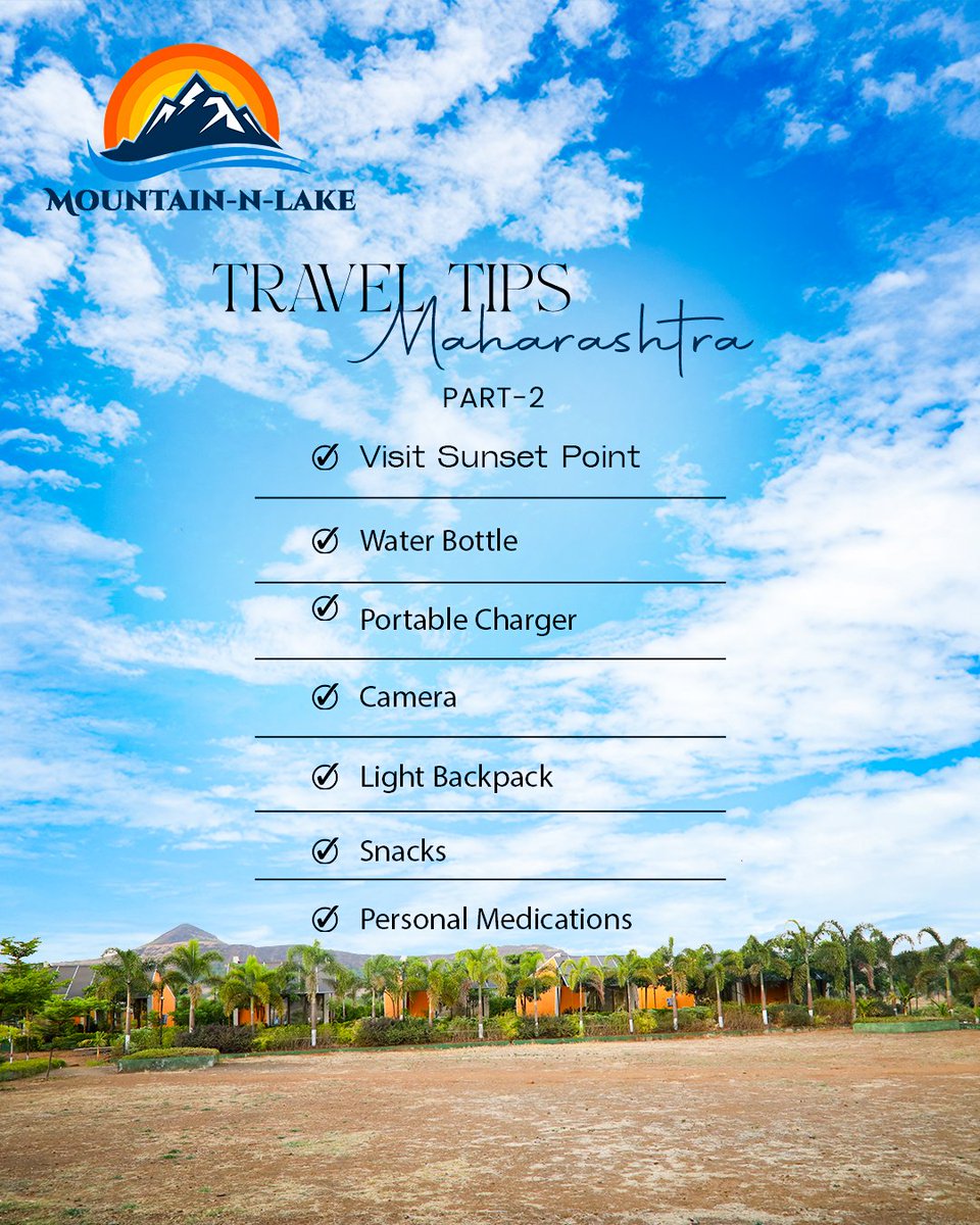 MountainNLake's tweet photo. 🗺️ Travel Smart, Explore More!
Before you head out in Maharashtra, tick off these travel tips ✅
From Sunset Points to Snacks — we've got your back.
Pack light, travel bright!
#MountainNLake #LakeSideViews #BeatTheHeat #SummerEscape #ResortGoals #GreenEscape https://t.co/GsZb1656qM