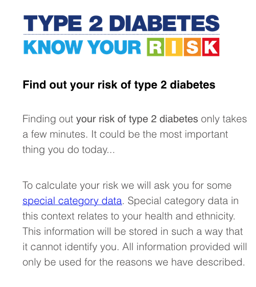 Partha S Kar 🇮🇳🇬🇧🏏🎥 (@parthaskar) on Twitter photo It's #Type2Diabetes Prevention Week
Always worth checking YOUR risk of developing #T2D
Via risk score developed by <a href="/LDC_tweets/">🌱Leicester Diabetes</a> along with <a href="/DiabetesUK/">Diabetes UK</a>
And then incorporating the advice into your life-if possible
<a href="/kamleshkhunti/">Prof Kamlesh Khunti</a> <a href="/NHSDiabetesProg/">NHS Diabetes Programme</a>
Link:
riskscore.diabetes.org.uk/start It's #Type2Diabetes Prevention Week
Always worth checking YOUR risk of developing #T2D
Via risk score developed by <a href="/LDC_tweets/">🌱Leicester Diabetes</a> along with <a href="/DiabetesUK/">Diabetes UK</a>
And then incorporating the advice into your life-if possible
<a href="/kamleshkhunti/">Prof Kamlesh Khunti</a> <a href="/NHSDiabetesProg/">NHS Diabetes Programme</a>
Link:
riskscore.diabetes.org.uk/start
