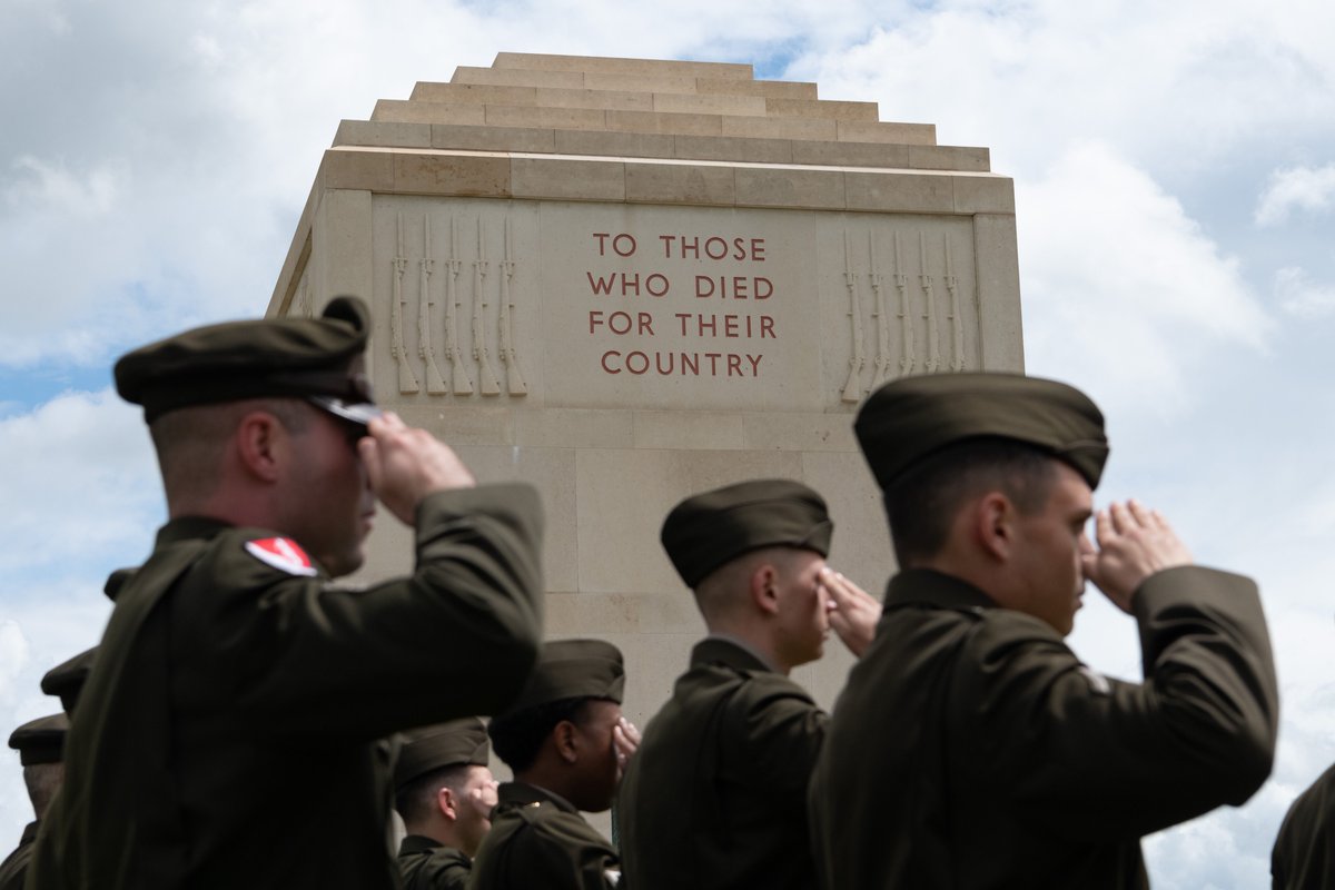 Soldiers from the 7th Engineer Brigade salute at a Memorial Day ceremony at Somme American Cemetery in France. Nearly 1,850 Americans killed in WWI are buried here, among more than 100,000 from both world wars laid to rest at ABMC sites in Europe. More: bit.ly/44UPmCW