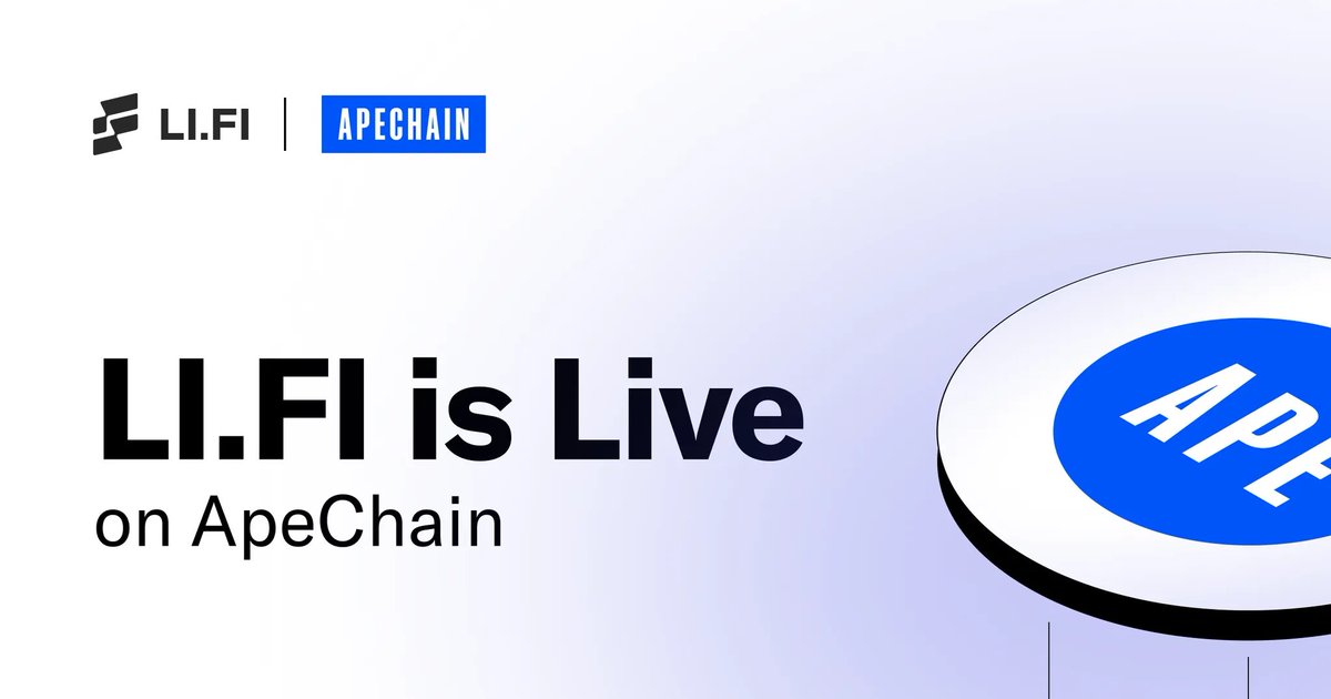 LI.FI (@lifiprotocol) on Twitter photo LI.FI is now live on <a href="/ApeChainHUB/">ApeChainHUB</a> 📣
Cross-chain and same-chain swaps on ApeChain are now supported & available via our API, SDK, and Widget. LI.FI is now live on <a href="/ApeChainHUB/">ApeChainHUB</a> 📣
Cross-chain and same-chain swaps on ApeChain are now supported & available via our API, SDK, and Widget.