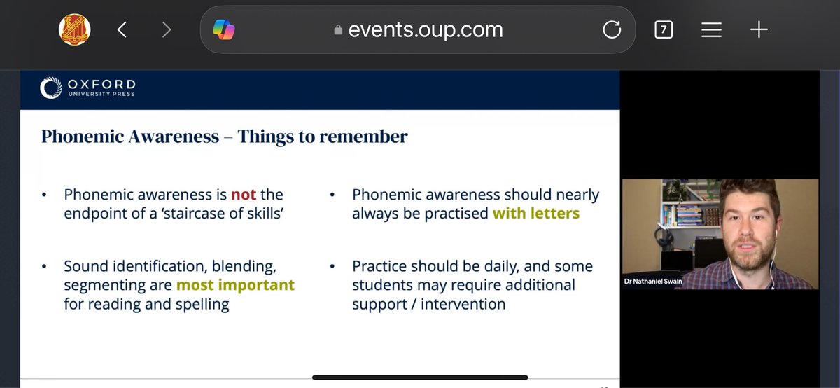 maianhlu's tweet image. Webinar on the key components of systematic synthetic phonics. Always good to have a refresher. @NathanielRSwain is so easy to listen to.