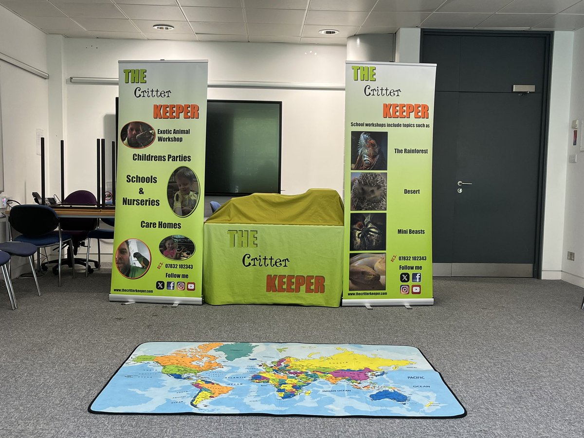 T_CritterKeeper's tweet image. Classroom all set up for the week for TechFest 2025. Kids will be learning all about The Wonderful Rainforest 🦎🐍🐸🪳🕷🦂🐛🐼🦜