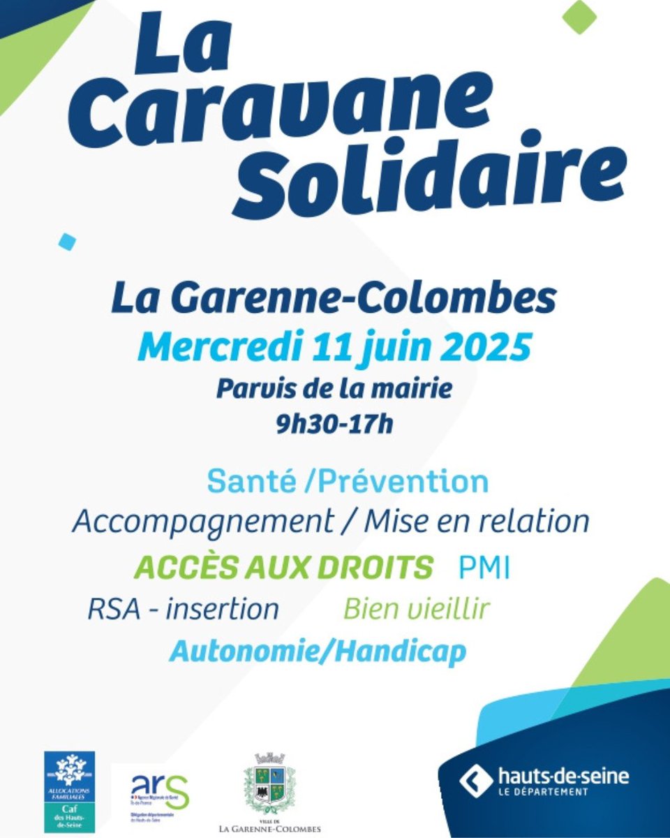 Le département des <a href="/hautsdeseinefr/">Département des Hauts-de-Seine</a>  a créé la caravane solidaire avec l’ARS IDF et la CAF 92 pour proposer un service des solidarités mobile sur le territoire.

Retrouvez à cette occasion à <a href="/Lagarenne/">La Garenne-Colombes</a> de nombreux partenaires intervenant dans le champs des solidarités et la santé.