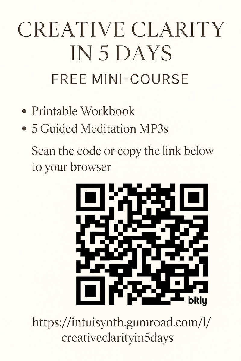 intuisynth's tweet image. Signs You’re Creatively Blocked!

Click on this link intuisynth.gumroad.com/l/creativeclar… or scan the code and start your free course now!

 #CreativeClarity #BlockedCreativity #CreativeFlow #MindfulCreatives