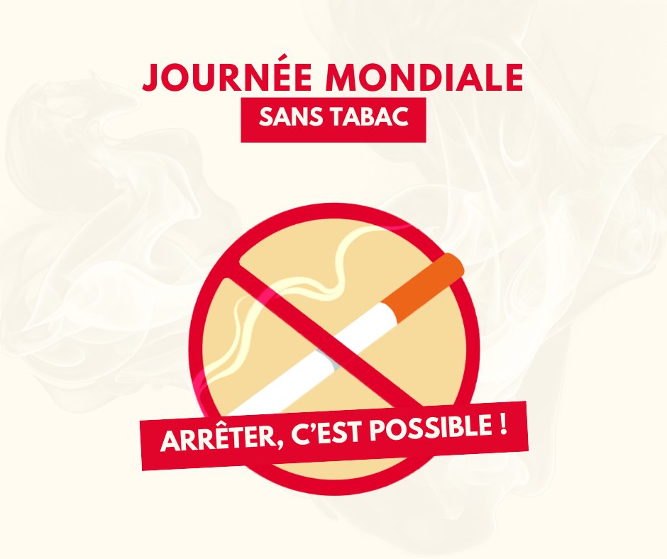 🚭 Aujourd’hui, c’est la Journée mondiale sans tabac. Et vous, où en êtes-vous avec la cigarette ?

✅ Arrêter de fumer, c’est possible, et c’est un choix fort pour votre santé.
👨‍⚕️ Parlez-en à un professionnel de santé