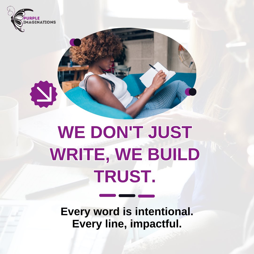 P_Imaginations_'s tweet image. We don’t just write.

We shape trust, spark action, and tell your story with clarity.

Reach out to us today for your brand communication, content writing, cv revamp, and many more. 

#trustbuilding #copywritingforbusiness #purpleimaginations #newweek #happynewweek #monday