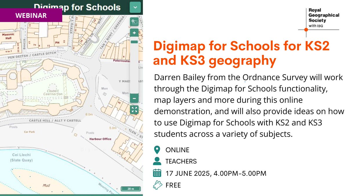 Interested to find out more about how to use Digimap for Schools in your teaching?

@digimap4Schools leads this free online demonstration, helping you embed GIS and mapping into your geography to engage students and enhance learning.

Book now ow.ly/tARR50ULOvj