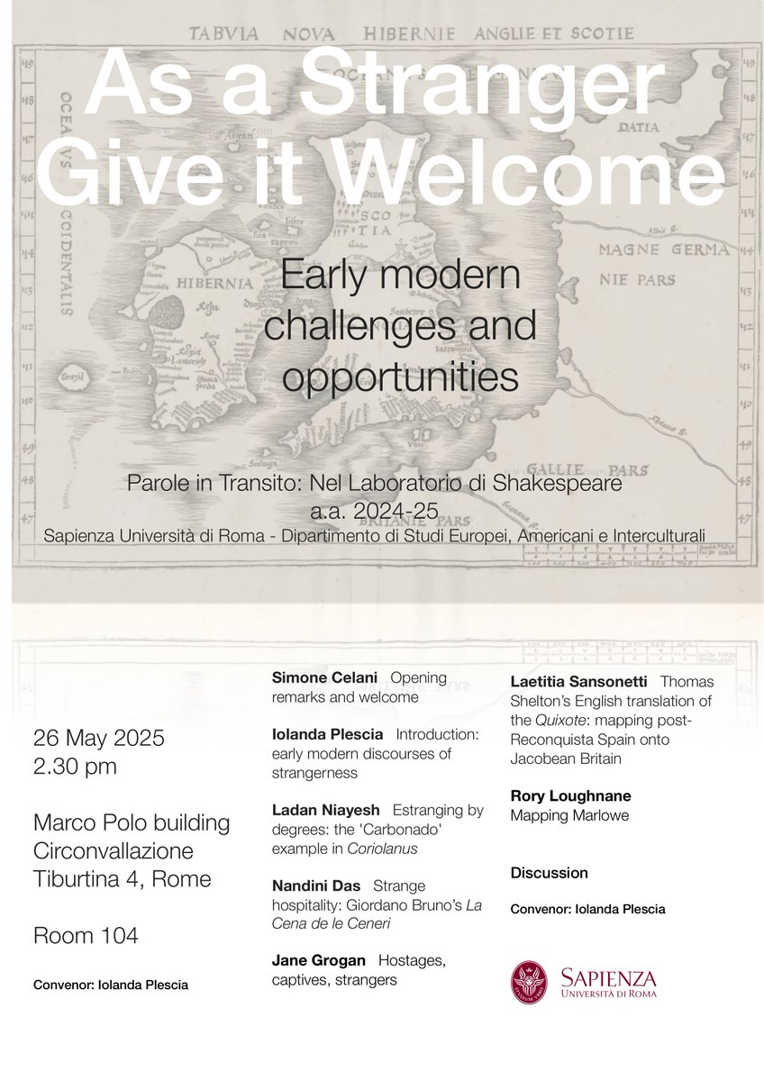 I'm in Rome for this exciting event about the understanding and treatment of stranger populations in early modern Europe--see below. I'll be discussing 'Mapping Marlowe', a new DH activity related to <a href="/MarloweProject/">Oxford Marlowe</a>