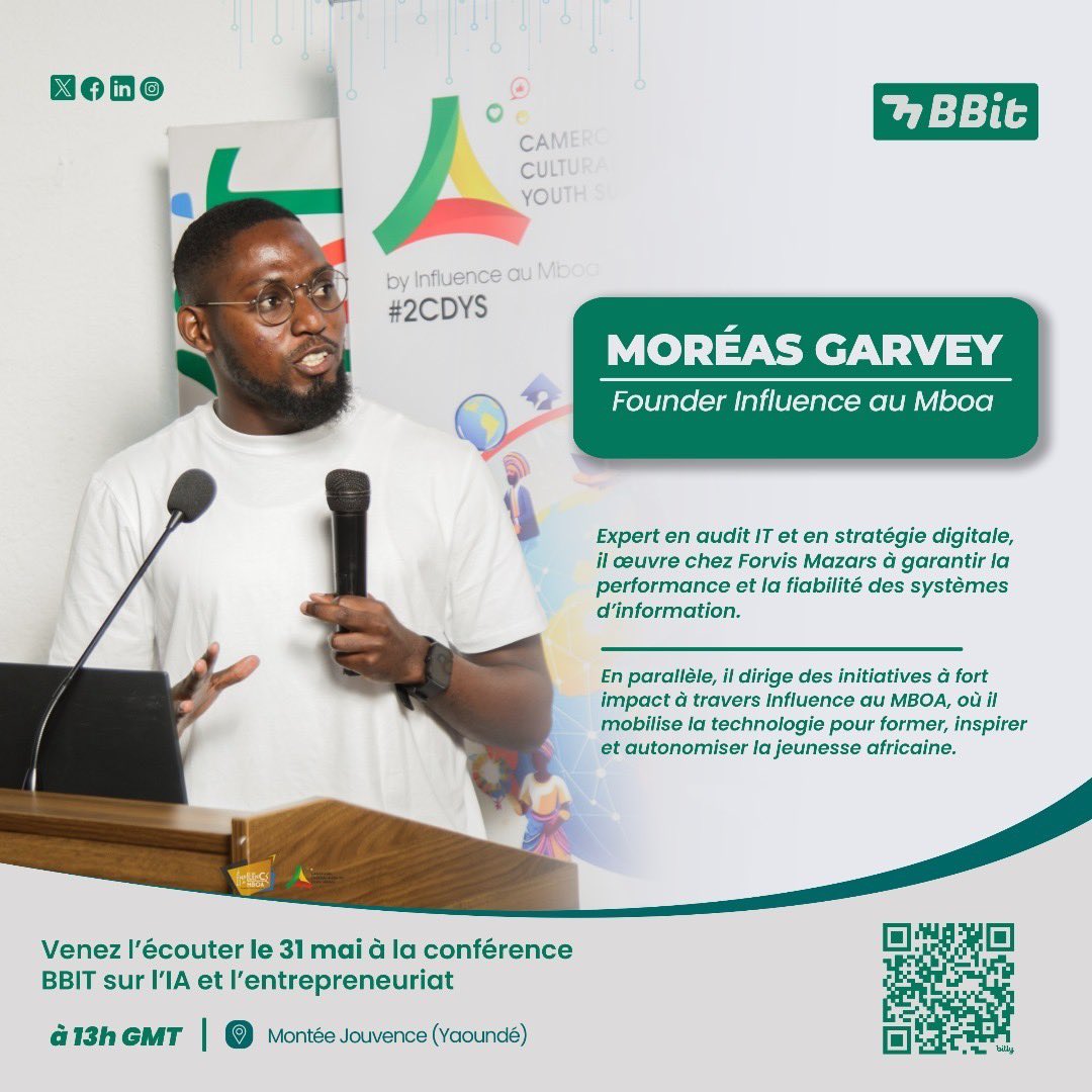 🎤 Moréas Garvey : entre audit IT et transformation digitale, il révèle comment l’IA peut propulser l’entrepreneuriat africain !

📅 31 mai | ⏰ 13h GMT | 📍 Yaoundé
📝 Inscription : forms.gle/Cxu1TcPS1DCYbp…

#BBIT #IAAfrique #Entrepreneuriat #MoréasGarvey #ConférenceBBIT