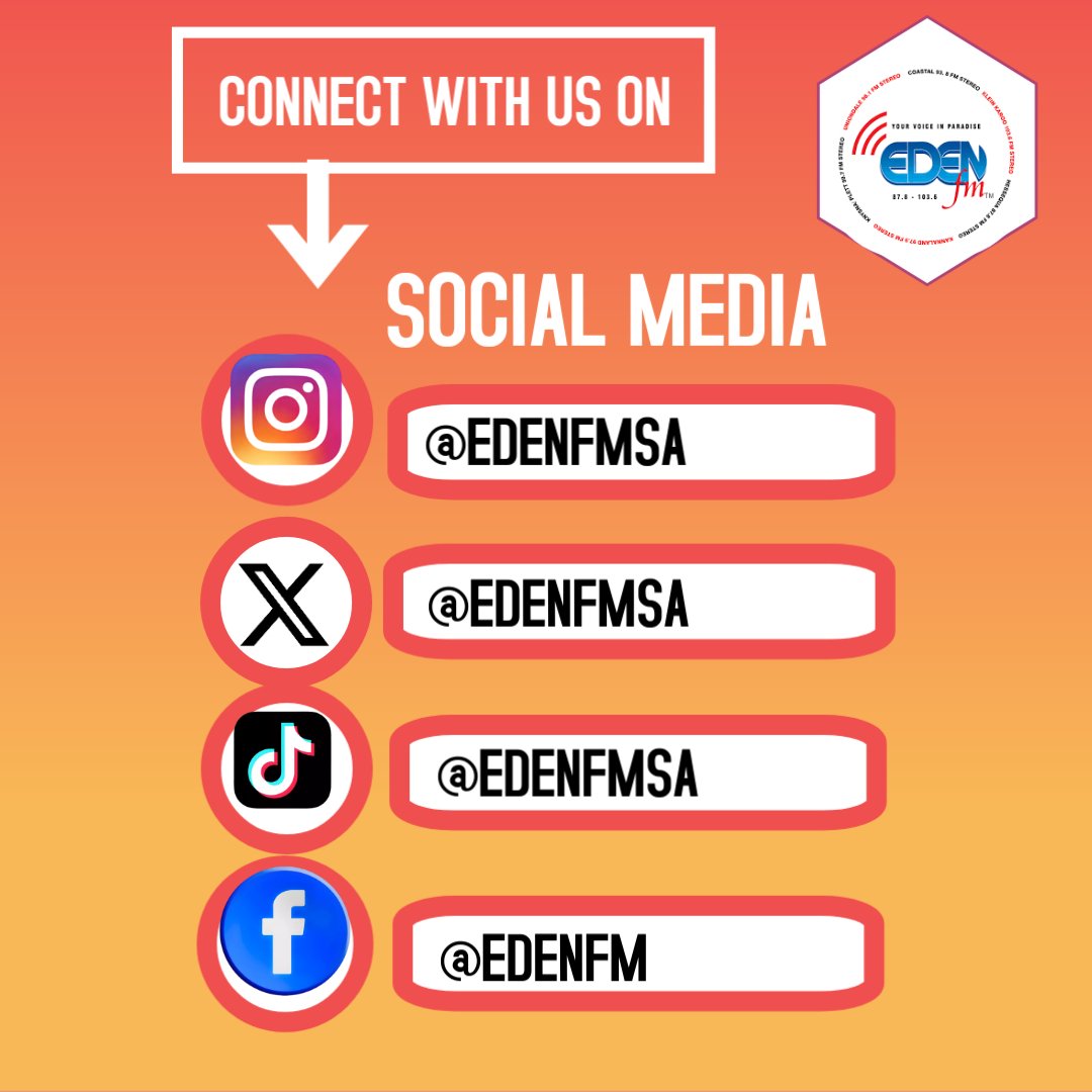 Follow Eden FM on all social media platforms ❤️😄