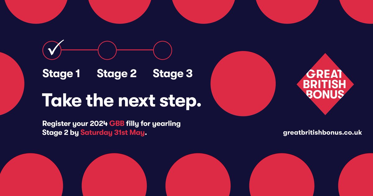 Great British Bonus (@gb_bonus) on Twitter photo ๐ Time is running out!
Donโt miss the chance to register your 2024 fillies for Stage 2 of GBB โ the deadline is ๐๐๐ญ๐ฎ๐ซ๐๐๐ฒ ๐๐๐ฌ๐ญ ๐๐๐ฒ!
๐ Register online now: greatbritishbonus.co.uk/gbb/register/hโฆ
๐ Or via Weatherbys Stud Book from tomorrow: 01933 304808 (option 4)
Late ๐ Time is running out!
Donโt miss the chance to register your 2024 fillies for Stage 2 of GBB โ the deadline is ๐๐๐ญ๐ฎ๐ซ๐๐๐ฒ ๐๐๐ฌ๐ญ ๐๐๐ฒ!
๐ Register online now: greatbritishbonus.co.uk/gbb/register/hโฆ
๐ Or via Weatherbys Stud Book from tomorrow: 01933 304808 (option 4)
Late