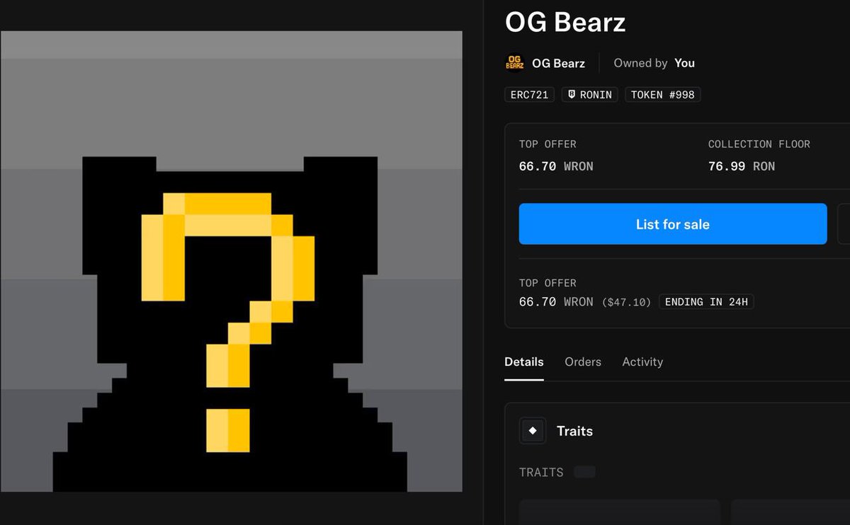 X3 from mint if you was missed buy here and wait for Reveal: 

👉 Marrket: opensea.io/collection/og-…

Tks and congrats <a href="/OgBearz/">OG Bearz</a> ❤️‍🔥❤️‍🔥

#NFT #Ronin