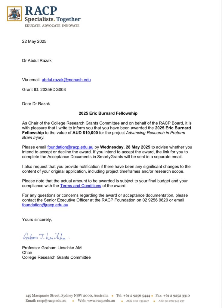 Abdul Razak (@drabdulrazak_md) on Twitter photo Feeling incredibly proud to receive the <a href="/TheRACP/">The Royal Australasian College of Physicians</a> Fellowship Award in support of ongoing PhD work!
Grateful to be part of a brilliant research team driving this forward!
<a href="/Atul_Monash/">Atul Malhotra</a> <a href="/rodwhunt/">Rod Hunt</a> <a href="/suzie_miller1/">Suzie Miller</a>
<a href="/SCSMonash/">Monash University School of Clinical Sciences</a> <a href="/MonashUni/">Monash University</a> Feeling incredibly proud to receive the <a href="/TheRACP/">The Royal Australasian College of Physicians</a> Fellowship Award in support of ongoing PhD work!
Grateful to be part of a brilliant research team driving this forward!
<a href="/Atul_Monash/">Atul Malhotra</a> <a href="/rodwhunt/">Rod Hunt</a> <a href="/suzie_miller1/">Suzie Miller</a>
<a href="/SCSMonash/">Monash University School of Clinical Sciences</a> <a href="/MonashUni/">Monash University</a>