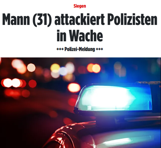 #Siegen: Eine Angestellte bat den Mann, im Foyer zu warten, woraufhin er versuchte, ihr d Handy zu rauben. Als Beamte dazukamen, versuchte er, die Dienstwaffe eines Polizisten zu ergreifen. Insg verletzte der 31-Jährige 5 Beamte und die Angestellte (43).  bild.de/regional/nordr…