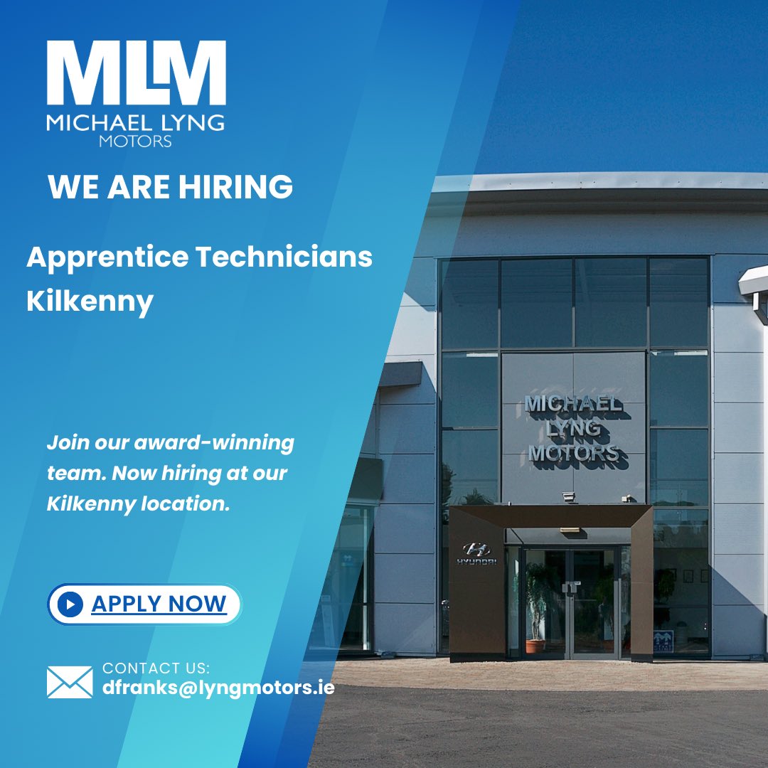 🚗 WE'RE HIRING APPRENTICE TECHNICIANS! 🔧
Join the Michael Lyng Motors Training Academy in Kilkenny and start your journey towards a rewarding and high-tech career in the motor industry.

💡 Whether you're a school leaver or a young mechanical enthusiast – this is your chance to