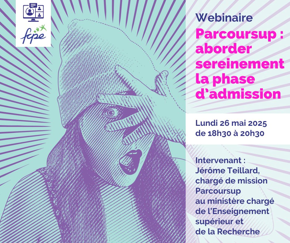 Parents d'élèves : participez au webinaire <a href="/FCPE_nationale/">FCPE_nationale</a> Parcoursup, ce soir lundi 26 mai à 18h30. Nous vous partagerons tous nos conseils pour aborder sereinement la phase d'admission qui débute lundi 2 juin.

➡️Inscription obligatoire : forms.office.com/Pages/Response…