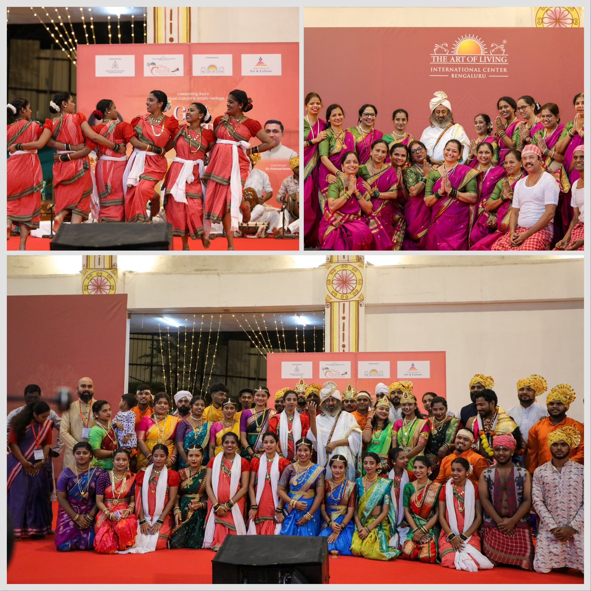 Gurudev's tweet image. Thousands witnessed the vibrant traditional Goan music and dance performances organized by Art of Living Goa, in collaboration with the Directorate of Art and Culture, Government of Goa, at the @BangaloreAshram.