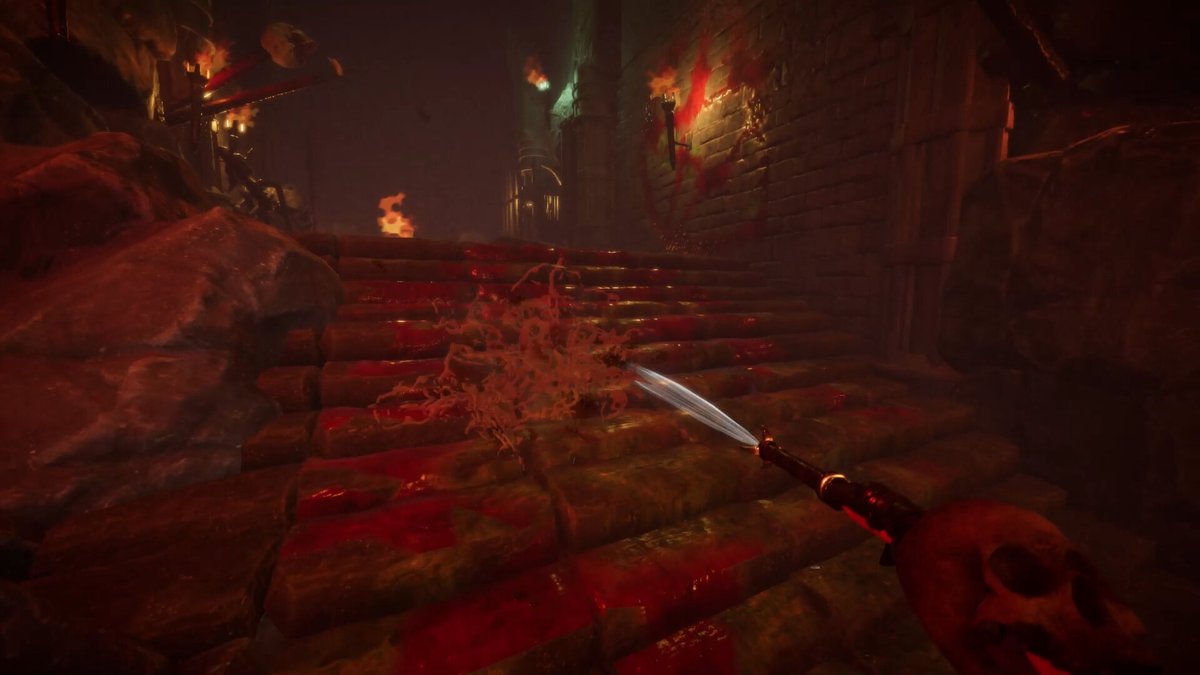 AlanPickled's tweet photo. Just launched the Steam page for the new game I’ve been building with the Sponge team:  Infernal Cleaner.  It’s a chill firstperson cleaning sim. 

But..you’re powerwashing blood and grime off torture chambers in Hell.  It’s pretty messed up. https://t.co/4fbdTz8qJR