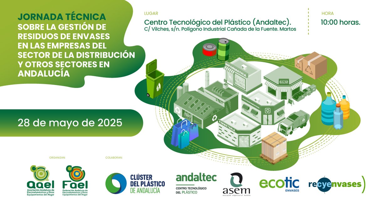 ➡️ La sede de Andaltec acoge este miércoles una jornada técnica sobre la gestión de residuos de envases en las empresas del sector de la distribución y otros sectores en Andalucía

📅 28 de mayo
⏰ 10 horas