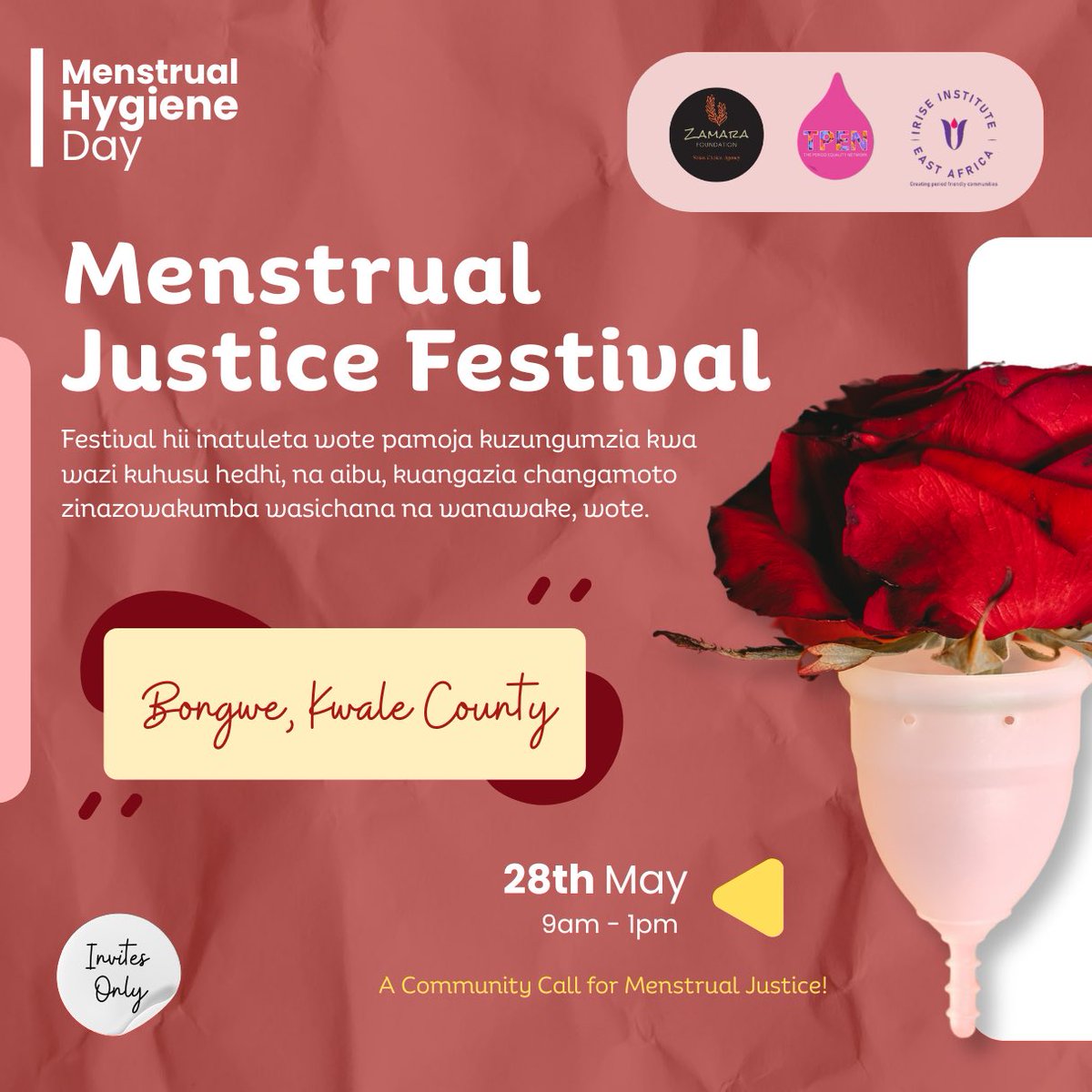 Zamara Foundation (@zamara_fdn) on Twitter photo On 28th May, <a href="/Zamara_fdn/">Zamara Foundation</a> under The Period Equality Project <a href="/IriseEastAfrica/">Irise Institute East Africa</a> is hosting a community-led festival in Kwale to mark #MenstrualHygieneDay2025.
This gathering will open up bold, honest conversations around menstrual dignity, stigma, and often-overlooked complications On 28th May, <a href="/Zamara_fdn/">Zamara Foundation</a> under The Period Equality Project <a href="/IriseEastAfrica/">Irise Institute East Africa</a> is hosting a community-led festival in Kwale to mark #MenstrualHygieneDay2025.
This gathering will open up bold, honest conversations around menstrual dignity, stigma, and often-overlooked complications