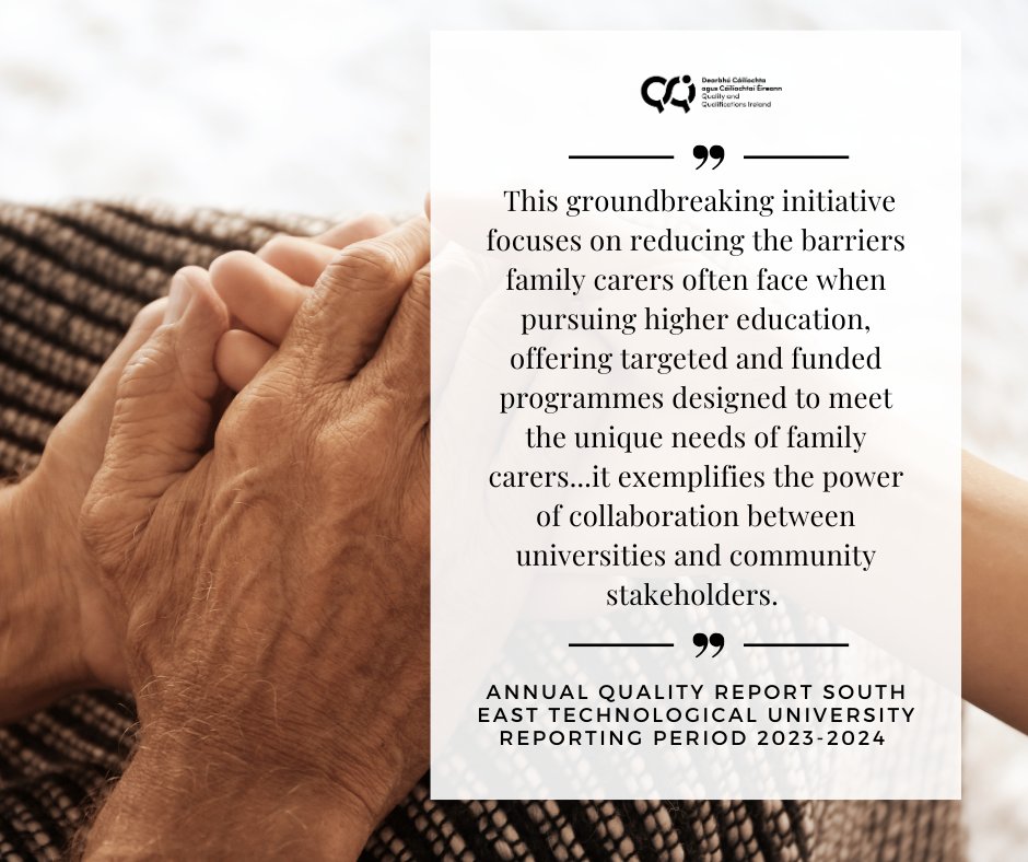 QQI (@qqi_connect) on Twitter photo Looking for examples of good practice from across higher education or innovative approaches to enhance the learning experience for students?
Read <a href="/SETUIreland/">South East Technological University</a>'s recently published Annual Quality Report for an initiative focused on serving family carers: pulse.ly/r1bmedjwq7 Looking for examples of good practice from across higher education or innovative approaches to enhance the learning experience for students?
Read <a href="/SETUIreland/">South East Technological University</a>'s recently published Annual Quality Report for an initiative focused on serving family carers: pulse.ly/r1bmedjwq7