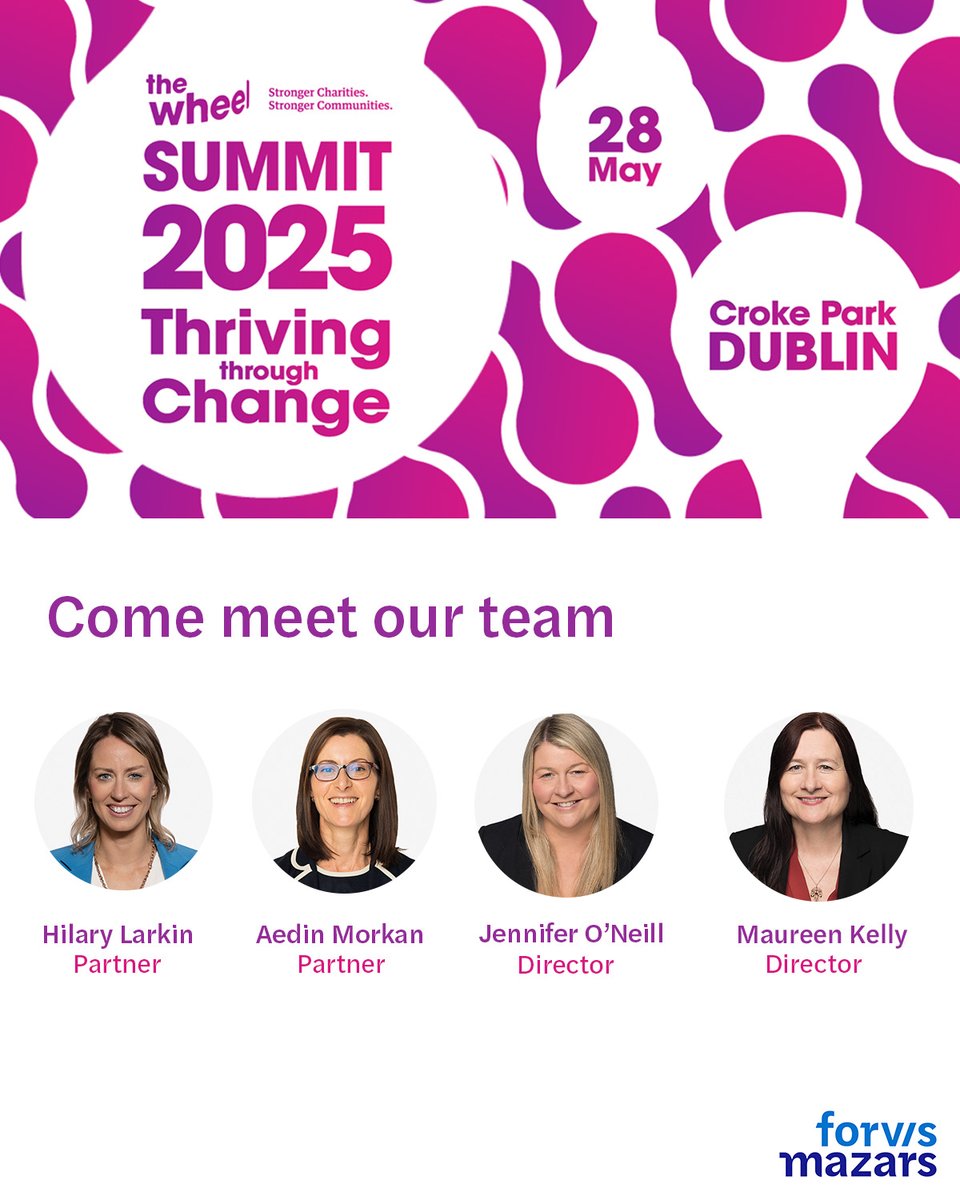 We're looking forward to attending and exhibiting at <a href="/The_Wheel_IRL/">The Wheel</a> Summit 2025 at <a href="/CrokePark/">Croke Park</a> Conference Centre this Wednesday 23 May.
Our #Not-for-Profit and #outsourcing teams will be on hand to catch up with clients and colleagues at the event. Drop by our stand to say hello!