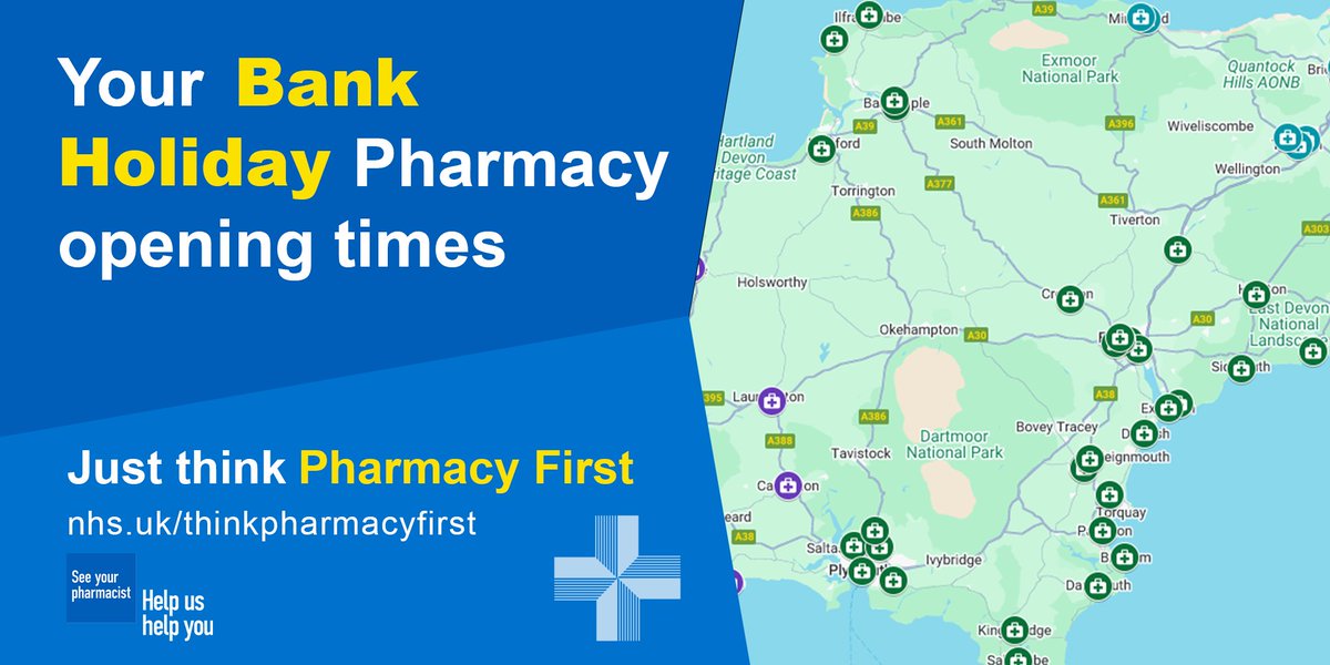 Make use of your community pharmacies this upcoming bank holiday weekend. They can offer advice on minor illnesses and provide medications.

Local bank holiday opening hours are available at england.nhs.uk/south/info-pro…