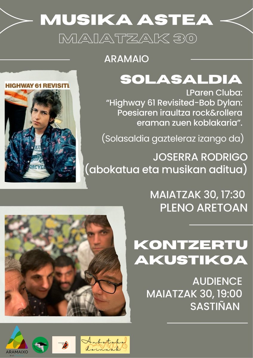 Ostiral honetan, Maiatzak 30, Aramaioko Musika Astean egongo gara. Gogoz!