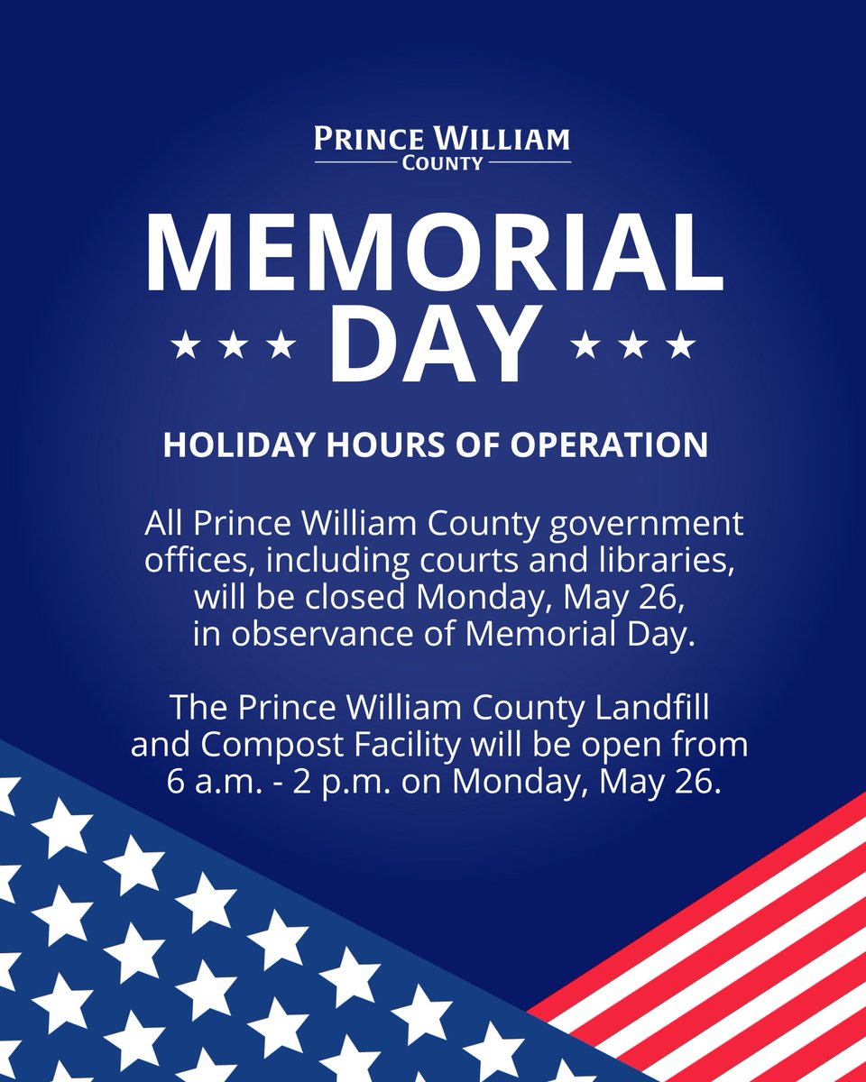 Today we honor and remember those who gave their lives in service to our country. 

Prince William County government offices are closed today in observance of Memorial Day.